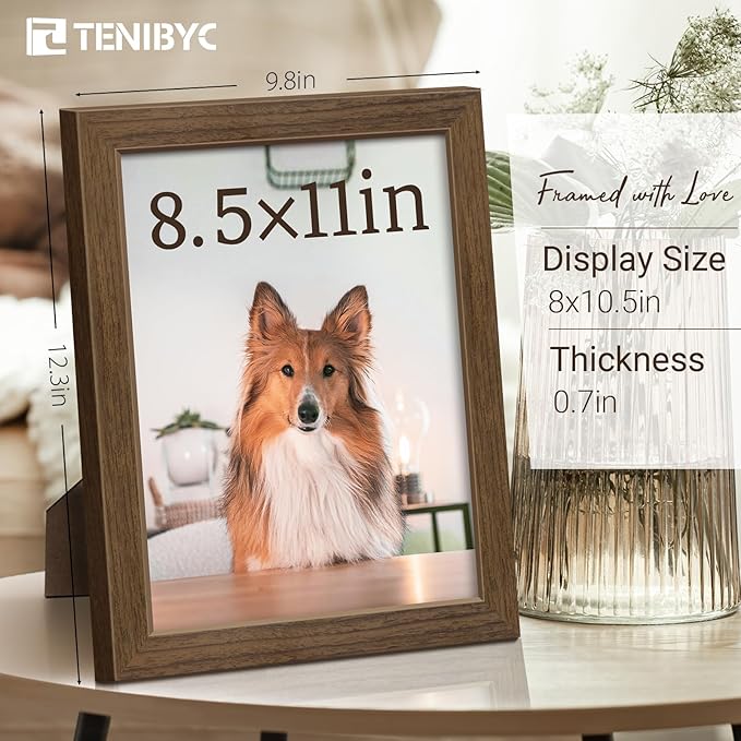 8.5x11 Picture Frame Set of 3 - Brown Woodgrain, Wood Photo Frame, HD Tempered Glass, Table Display or Wall Hanging-CasaMuseHome