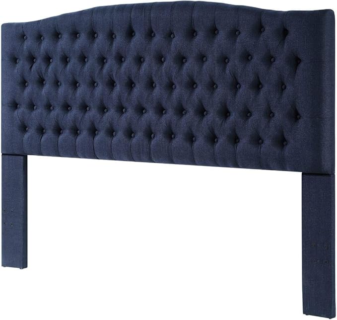 24KF Upholstered Tufted Button Linen Fabric Headboard,Comfortable Fashional Headboard King/CA King Size,Navy Blue-CasaMuseHome