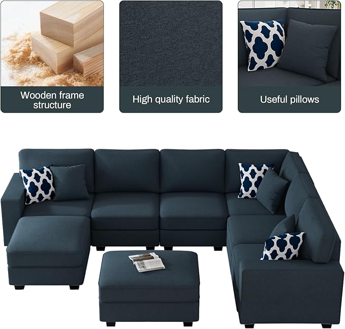 L Lengend Vansen Modular Sectional Sofa U Shaped Couch with Ottoman Modern Reversible Corner Sectional Couch for Living Room (Charcoal, U Shaped Sofa-3)-CasaMuseHome