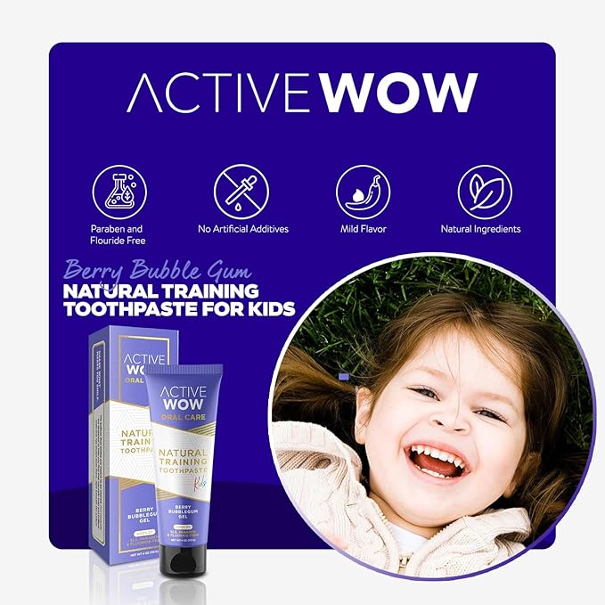 Active Wow Training Toothpaste – Fluoride-Free, Toddler-Safe, Gentle, Vegan, Safe to Swallow – Berry Bubblegum, 1 Pack-CasaMuseHome