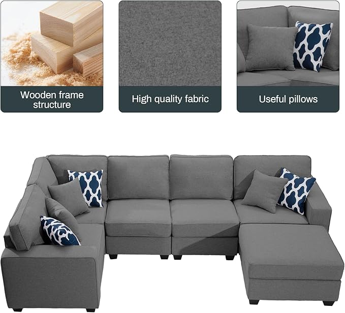 L Lengend Vansen Modular Sectional Sofa U Shaped Couch with Ottoman Modern Reversible Corner Sectional Couch for Living Room (Dark Grey, U Shaped Sofa-1)-CasaMuseHome