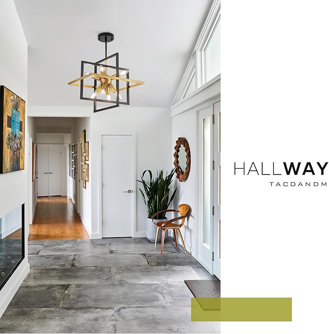 15.8'' Black Gold 8-Light Sputnik Chandelier Modern Industrial Adjustable Hanging Geometric Pendant Light Fixture for Entryway Foyer Stairway Hallway Bedroom Living Room Kitchen Island-CasaMuseHome