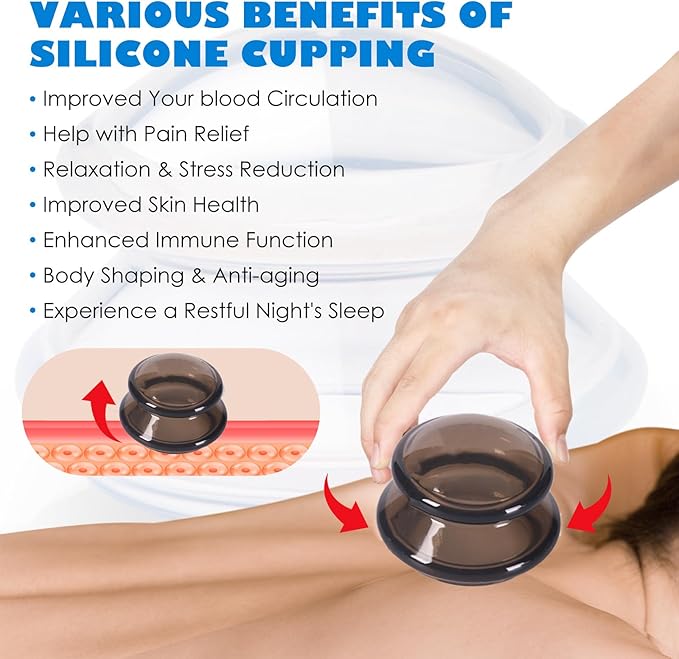 7Pcs Cupping Therapy Set-Professional Silicone Cupping, Suitable for Facial Body Massage/Deep Myofascial Release/Pain Relief/Muscle Relaxation & More (Black,7pcs)-CasaMuseHome