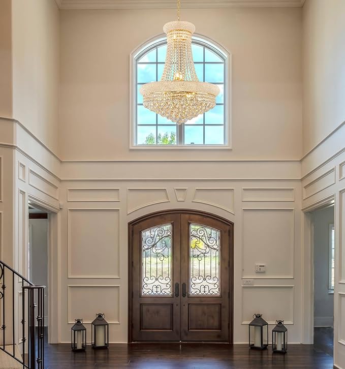 14 - Light Unique Empire Crystal Chandelier with Adjustable Chain for High Ceiling Foyer Entryway Living Room Dining Room Bedroom Gold Finish-CasaMuseHome