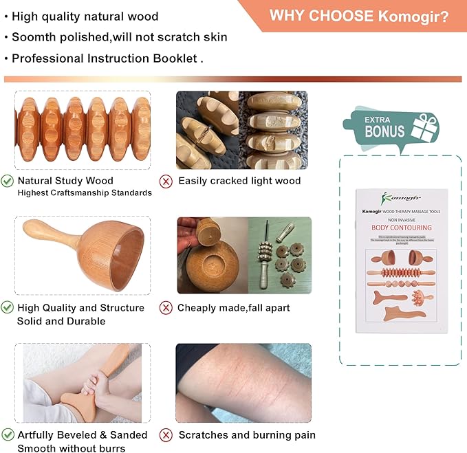 3-in-1 Wood Therapy Massage Tools Lymphatic Drainage Massager Wooden Massager for Maderoterapia,Anti-Cellulite, Body Sculpting & Contouring-CasaMuseHome