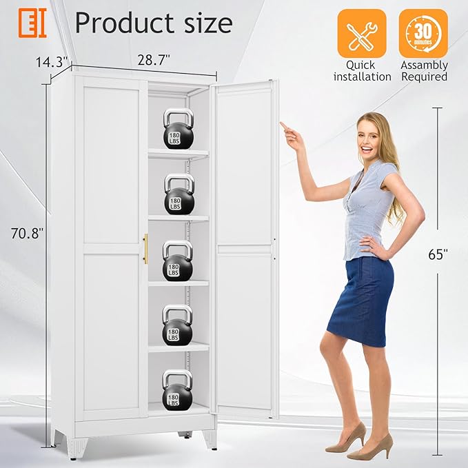 71" Tall Metal Pantry Storage Cabinet with Doors and 4 Adjustable Shelves, White Kitchen Food Pantry Cabinets, Tall Freestanding Cupboard for Kitchen, Dining Room or Living Room-CasaMuseHome