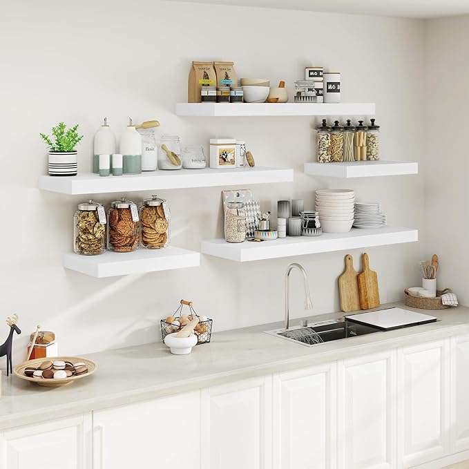 12" Deep White Floating Shelves,Over Toilet Long Wall Mounted Modern Farmhouse 36 inches,Wall Shelves with Invisible Brackets for Bedroom, Bathroom, Living Room, Kitchen, Set of 1-CasaMuseHome