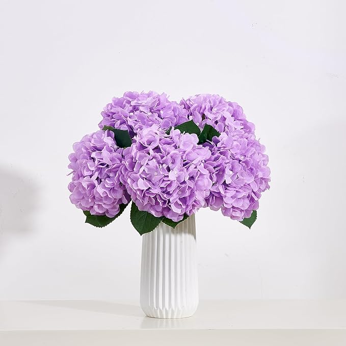 8pcs Lavender Fake Flowers Silk Hydrangea Artificial Flowers Bouquets Faux Hydrangea Stems for Home Table Centerpieces Wedding Party Decoration-CasaMuseHome