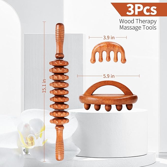 3-in-1 Wood Therapy Massage Tools Wooden Lymphatic Drainage Massager Maderoterapia Kit, Anti Cellulite Complete Body Sculpting Tools for Muscle Pain Relief, Body Contouring and Shaping-CasaMuseHome