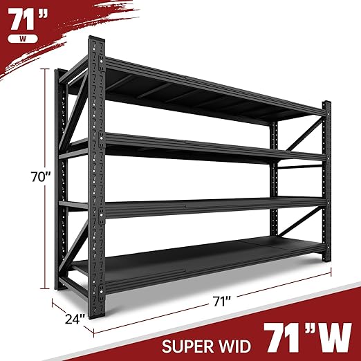 5000LBS Storage Shelves,71" W Garage Shelving Heavy Duty Metal Adjustable Garage Shelves, Shelving Units Industrial Shelving for Warehouse,71" W x 24" D x 69" H,Black-CasaMuseHome