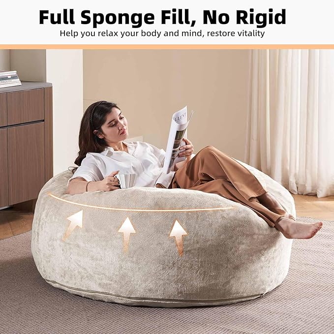 4FT Large Bean Bag Chairs,Big Adult Size Memory Foam Beanbags with Filler Included,Machine Washable corduroy cover,Ultra Soft Plush Gaming Bing Bag Puff Chair for Dorm, Living Room & Bedroom (Apricot)-CasaMuseHome