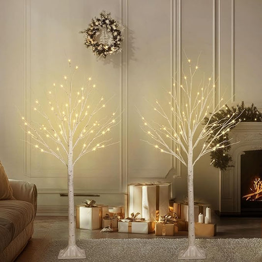 2 Pack 4FT 100LED Christmas Lighted Birch Tree, Timer Function Prelit Artificial Tree Lamp Plug in with Warm White Lights, 2 Modes Twinkling Twig Trees for Indoor Outdoor Party Christmas Decorations-CasaMuseHome