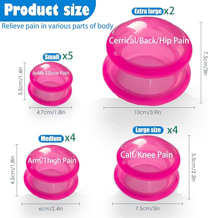 15Pcs Cupping Therapy Set-Professional Silicone Cupping, Suitable for Facial Body Massage/Deep Myofascial Release/Pain Relief/Muscle Relaxation & More (Rose Red,15pcs)-CasaMuseHome