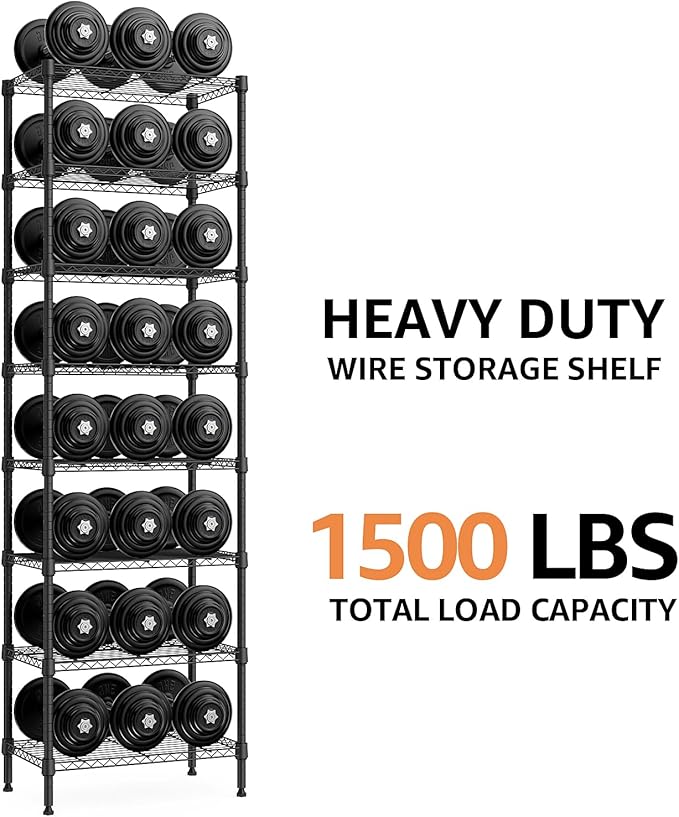 8 Tier 2000 lbs Storage Rack Metal Wire Shelving Unit, Storage Standing Shelf Organizer for Laundry Bathroom Kitchen Pantry Closet Garage Basement Utility Room, Black 13.8" D x 23.6" W x 79.5" H-CasaMuseHome