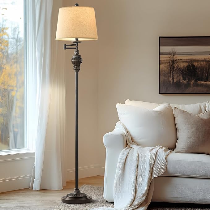 61" Vintage Floor Lamp with 350° Adjustable Swing Arm, Standing Lamp for Bedroom Living Room Bedside Nightstand Retro Farmhouse Mid Century Lamp Light Home Décor Office Gifts-CasaMuseHome