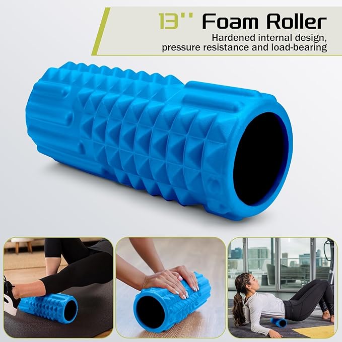 5-in-1 Foam Roller Set, Massage Roller Stick, Massage Ball, Resistance Band for Deep Muscle Massage, Trigger Point Release, Pilates, Yoga (Blue)-CasaMuseHome