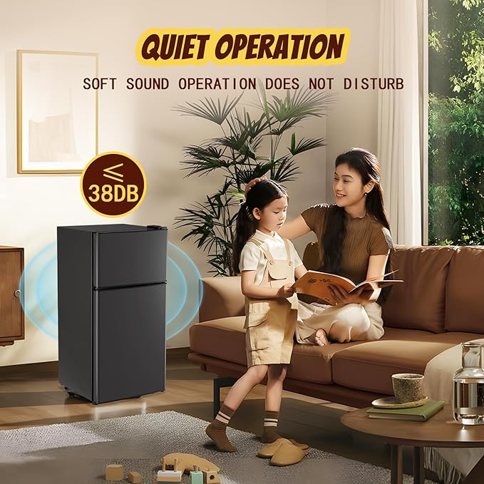 2.4 Cu.ft Mini Fridge with Freezer Compact Fridge Refrigerator Dual Door Small Fridge Senven Temp Gear Removable Shelves Dark Grey-CasaMuseHome