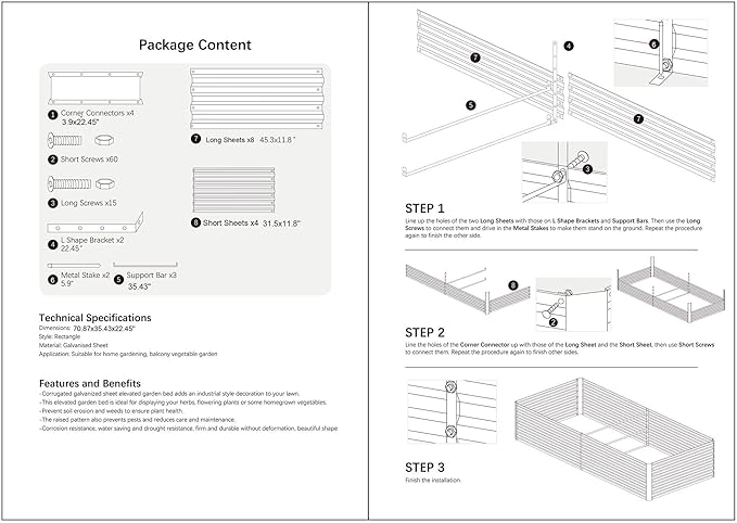 8x3x2FT Metal Raised Garden Bed Kit, Galvanized Outdoor Garden Bed Planter Box for Vegetables, Flowers, Herbs, Succulents and More, Black-CasaMuseHome