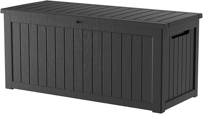 270 Gallon Outdoor Storage Box Patio Deck Box Waterproof, Resin Lockable Outside Large Storage Bin for Pool Cushion Furniture, Garden Tools UV-Resistant, Black-CasaMuseHome
