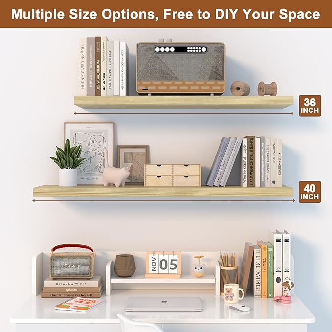 48 Inch Floating Shelf 1 Pack Large Floating Shelves for Wall No Drilling Accessories Included Deep Wall Shelves for Living Room Kitchen Farmhouse 48" W x 12" D x 1.2" Oak-CasaMuseHome