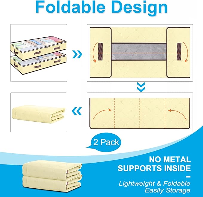 90L Under Bed Storage Containers, Underbed Toy Organizers and Clothing Storage Bags, Closet Storage Bins with Clear Window for Organizing Blanket Comforter Bedding Clothes Bedroom Dorm, 2 Pack Beige-CasaMuseHome