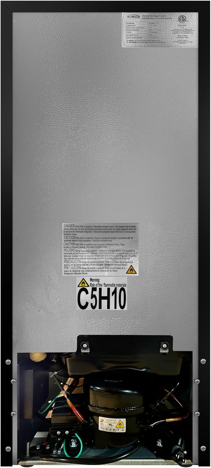 KoolMore 15” Inch Small Built-In Refrigerator and Beverage Cooler for Soda Cans, Beer Cans, Food and Fresh Snacks, 5 Wire Shelves, Adjustable Temperature Range (KM-BIR3C-GD), Stainless Steel