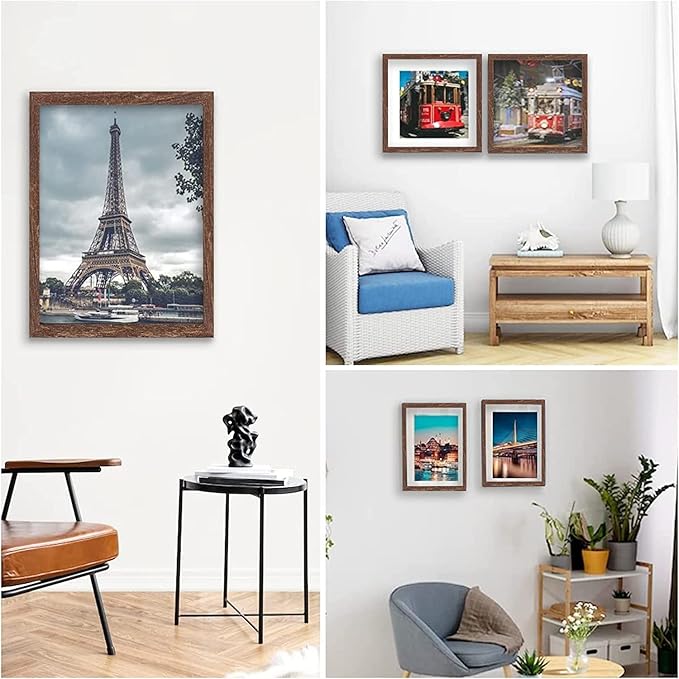 8x10 Picture Frame Set of 6, Display Pictures 5x7 with Mat or 8x10 Without Mat for Wall Mounting, Rustic Brown-CasaMuseHome