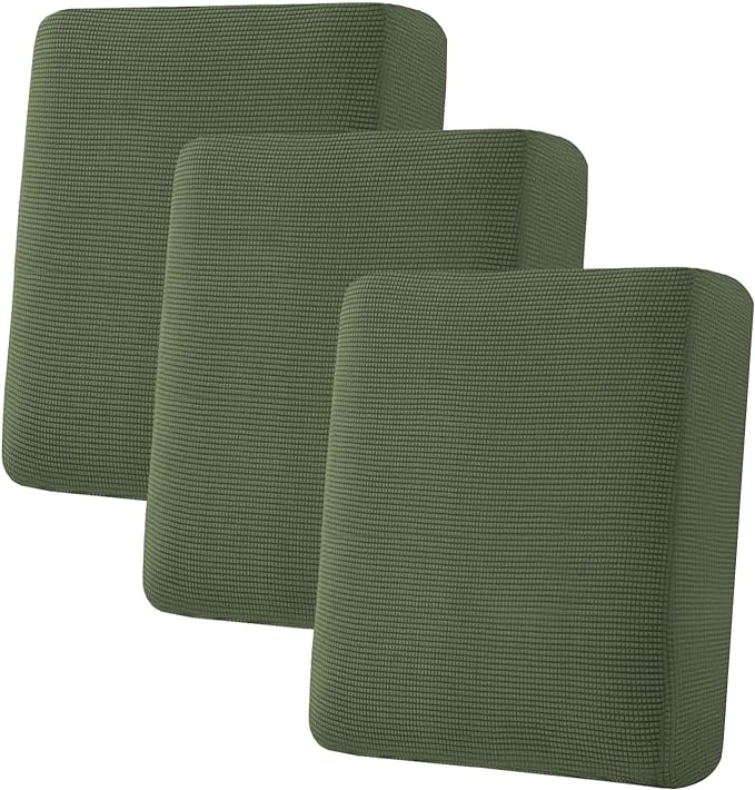 H.VERSAILTEX Super Stretch Individual Seat Cushion Covers Sofa Covers Couch Slipcover Sets Thick Jacquard Textured Twill Fabric (3 Piece Sofa Cushion Covers, Bronze Green)-CasaMuseHome