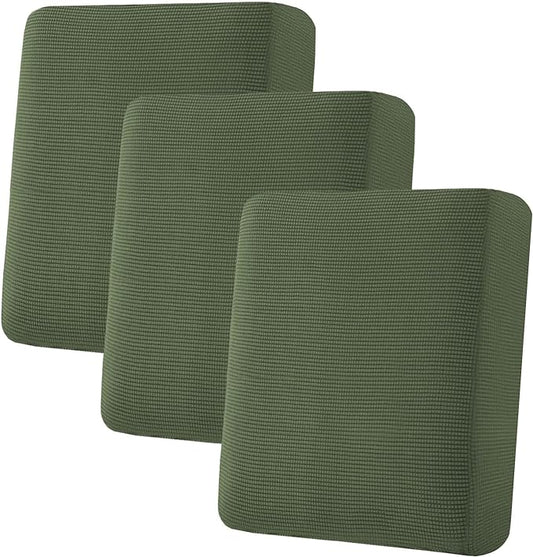H.VERSAILTEX Super Stretch Individual Seat Cushion Covers Sofa Covers Couch Slipcover Sets Thick Jacquard Textured Twill Fabric (3 Piece Sofa Cushion Covers, Bronze Green)-CasaMuseHome