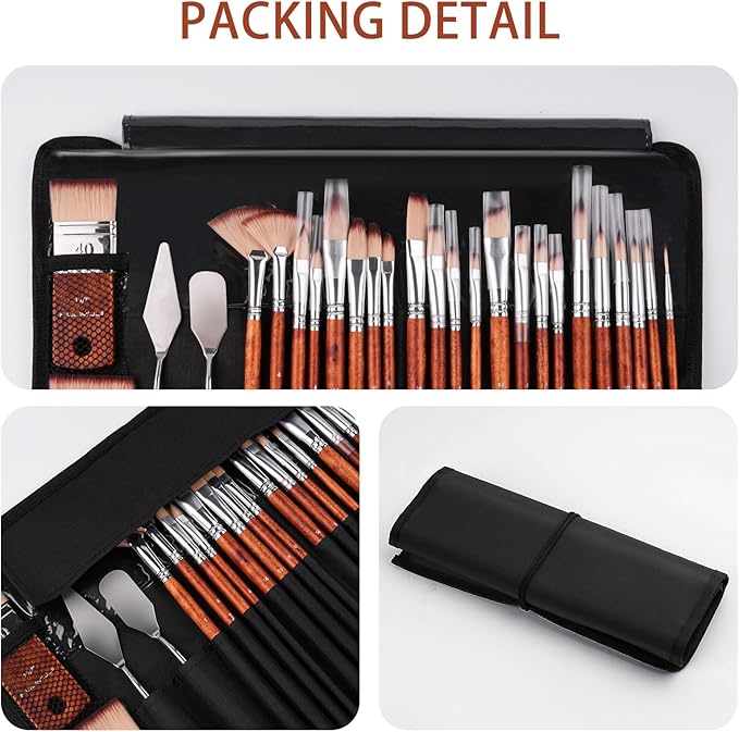 26pcs Paint Brush Set, Fuumuui Professional Acrylic Paint Brushes Complete Range of Sizes with Upgraded Short Handle Wide Flat Paintbrush for Acrylic, Oil, Watercolor and Gouache-CasaMuseHome