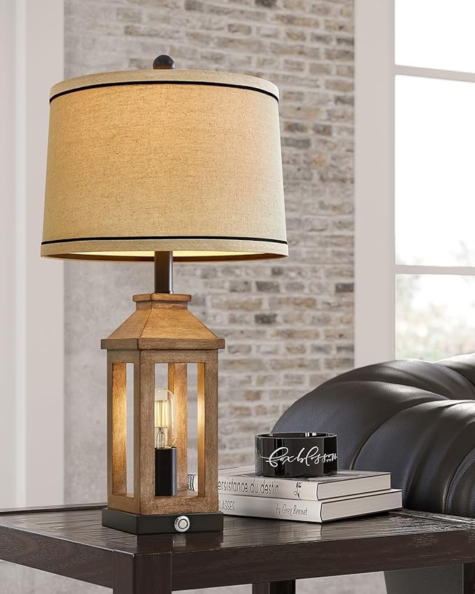 23.75" Farmhouse Dual USB Charging Ports 3-Way Dimmable Touch Control Table Lamp with Nightlight Vintage Modern Lamps for Living Room Bedroom-CasaMuseHome