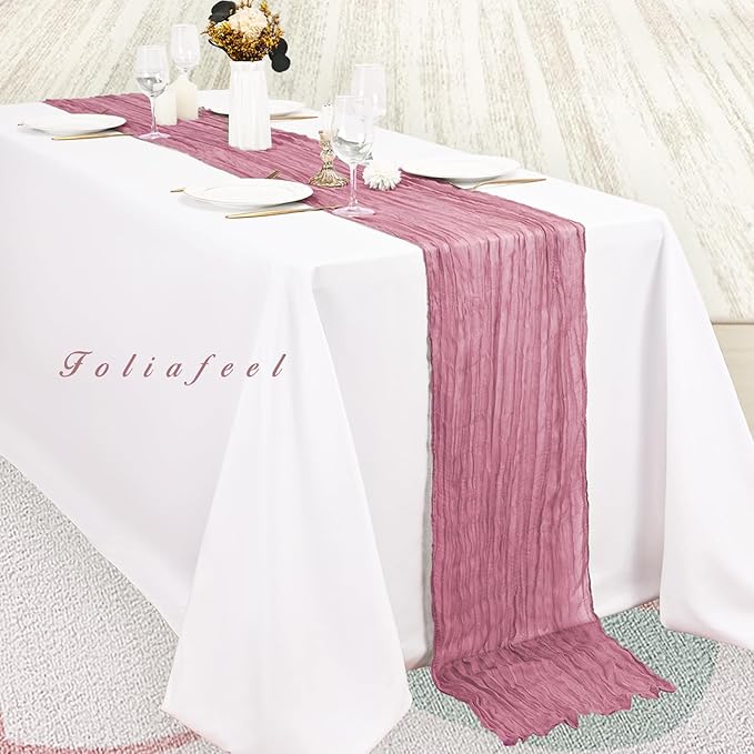 6 Pack Dusty Rose 10FT Cheesecloth Table Runner 20 x 120 Inch Long Rustic Gauze Fabric Cheese Cloth Table Runner for Wedding Bridal Baby Shower Table Decorations Boho Sheer Birthday Party Table Decor-CasaMuseHome