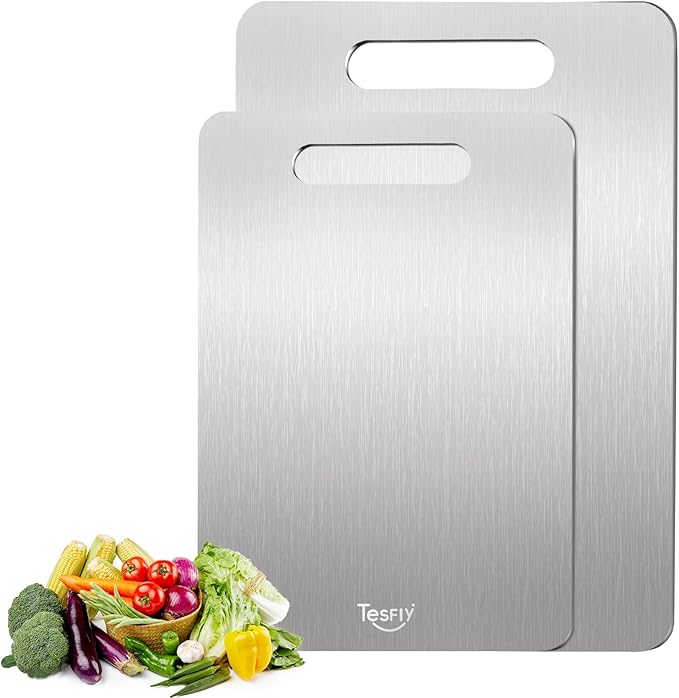 2 Pack Titanium Cutting Board- 100% Pure Titanium Cutting Boards For Kitche,Easy to clean,Double-sided food-grade Cutting Board For Cutting Meats, Fruits And Vegetables,M + L-CasaMuseHome