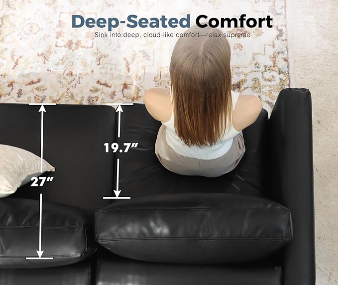 ABCASA 118.5" Faux Leather Modular Sectional Sofa, 7 Seater U Shaped Couch with Storage Seat with Reversible Chaise Deep Seat for Living Room Black-CasaMuseHome