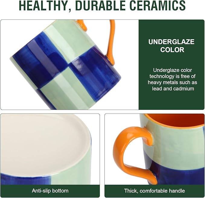 Koja Colorful Hand Painted 16 oz. Porcelain Ceramic Mugs Set. Service for 4.-CasaMuseHome