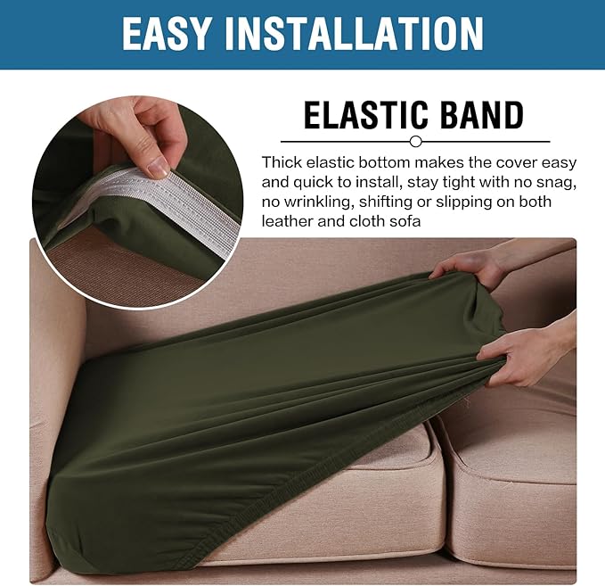 H.VERSAILTEX Velvet Stretch Couch Cushion Cover Plush Cushion Slipcover for Chair Cushion Furniture Protector Seat Cushion Sofa Cover (1 Piece Armchair Cushion Covers, Olive)-CasaMuseHome