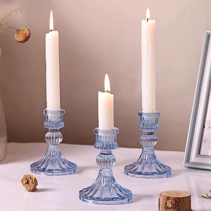 12PCS Blue Candlestick Holders Set- 4" H Taper Candle Holders, Glass Candle Holders Bulk for Wedding, Party, Home Table Centerpieces, Festival Gifts & Windowsill Decor-CasaMuseHome