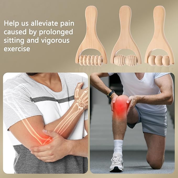 3Pcs Wood Therapy Massage Sticks, Wooden Massage Rollers, Hand Massage Tools Manual Hand Muscle Roller for Relaxes Thigh, Leg, Hands Full Body Muscle-CasaMuseHome