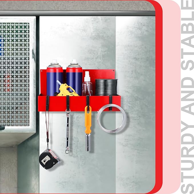 3 Pack Magnetic Garage Organizer Spice Rack for Refrigerator - 20 lb Capacity Shelf Hanging Heavy Duty Fridge Side for Organize Garage Tools, Red-CasaMuseHome