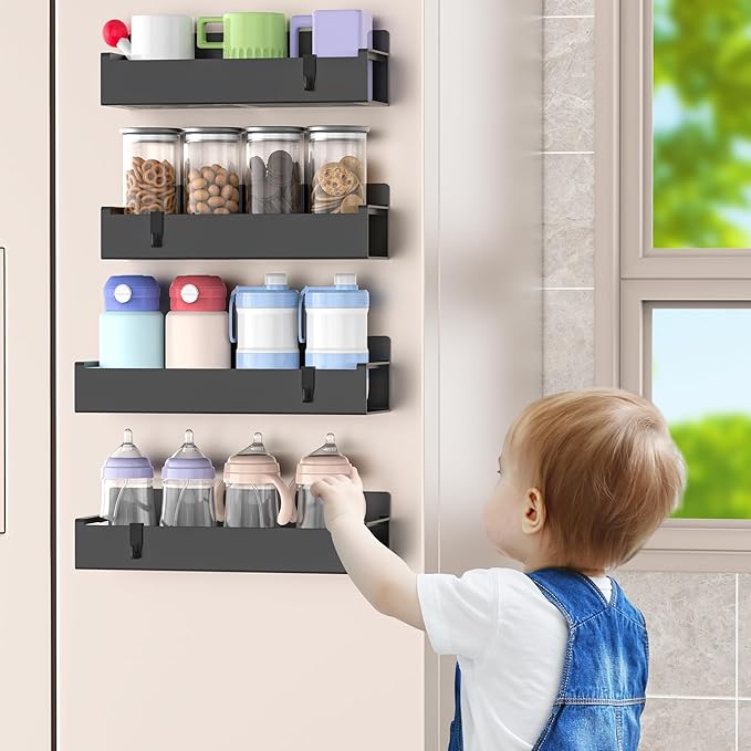 4 Pack Magnetic Spice Rack Organizer for Refrigerator and Oven, Matt Black Fridge Organizers and Storage for Kitchen-CasaMuseHome