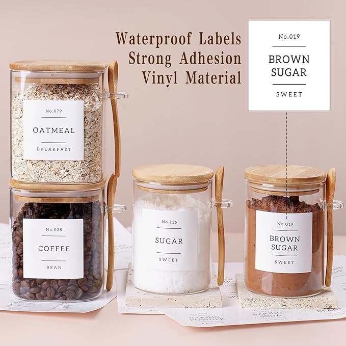 6 Pack Glass Jars with Bamboo Lid and Spoons - 17Oz/27Oz Borosilicate Glass Jars with 132 Pantry Labels - for Coffee Beans, Tea, Sugar & More-CasaMuseHome