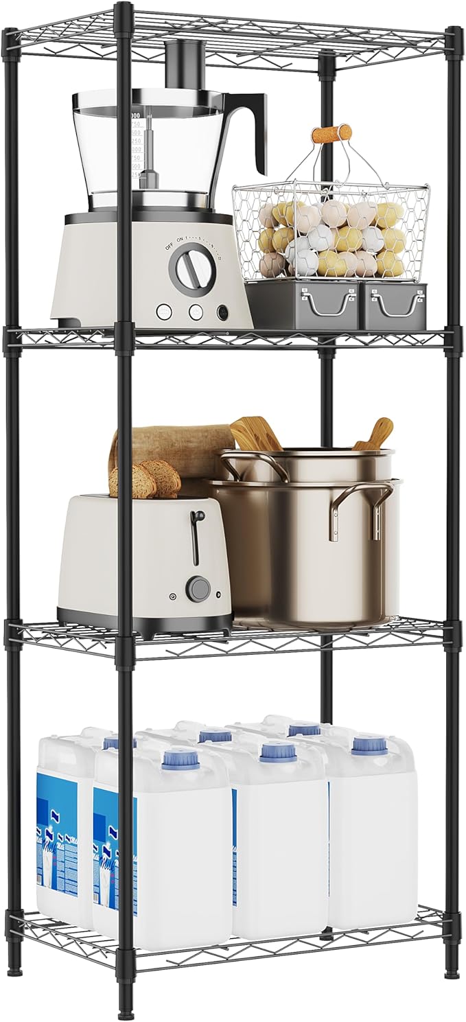 4 Tiers Shelf Metal Storage Shelves Wire Rack Closet Organizers with Wheel for Garage Kitchen Bathroom Laundry Black 11.8" D x 17.7" W x 41.9" H-CasaMuseHome