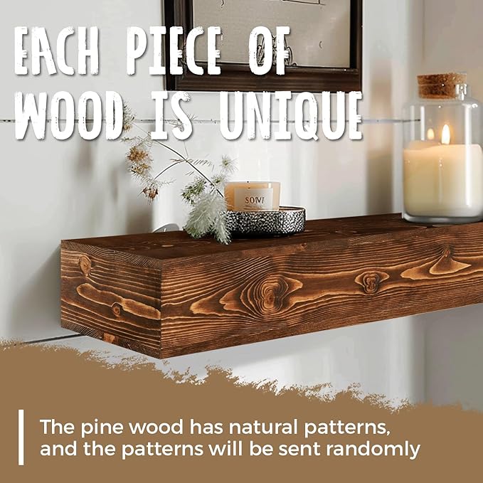 56x8x5 Fireplace Mantel - Handcrafted Hollow Rustic Solid Wood Wall Mounted Floating Shelf with Invisible Heavy Duty Wood Bracket (Weathered Brown)-CasaMuseHome