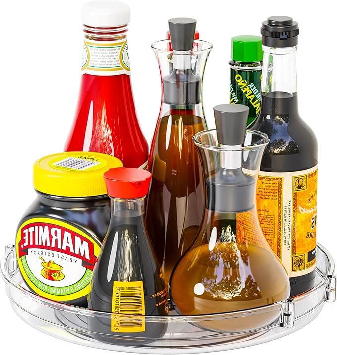 9.5" W Acrylic Clear Lazy Susan Turntable for Cabinet,Kitchen Countertop,Refrigerator and Pantry Organization Storage,1 Tier Small Spinning Organizer for Vitamin,Medicine,Spice Rack & Organization-CasaMuseHome