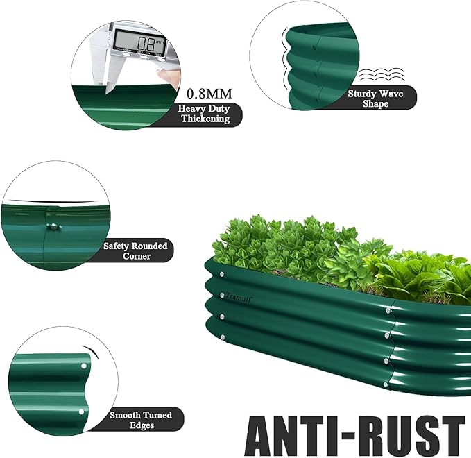 2 Pack 4x2x1FT Galvanized Raised Garden Bed Kit Oval Metal Ground Planter Box Outdoor Bottomless Planter Raised Beds for Vegetables Flowers Herbs Fruits, Green-CasaMuseHome