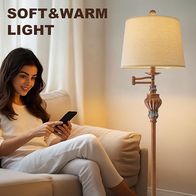 61" Vintage Floor Lamp with 350° Adjustable Swing Arm, Standing Lamp for Bedroom Living Room Bedside Tall lamp Nightstand Retro Farmhouse Mid Century Lamp Light Home Décor Office Gifts-CasaMuseHome