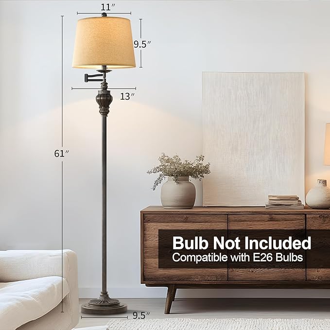 61" Vintage Floor Lamp with 350° Adjustable Swing Arm, Standing Lamp for Bedroom Living Room Bedside Nightstand Retro Farmhouse Mid Century Lamp Light Home Décor Office Gifts-CasaMuseHome