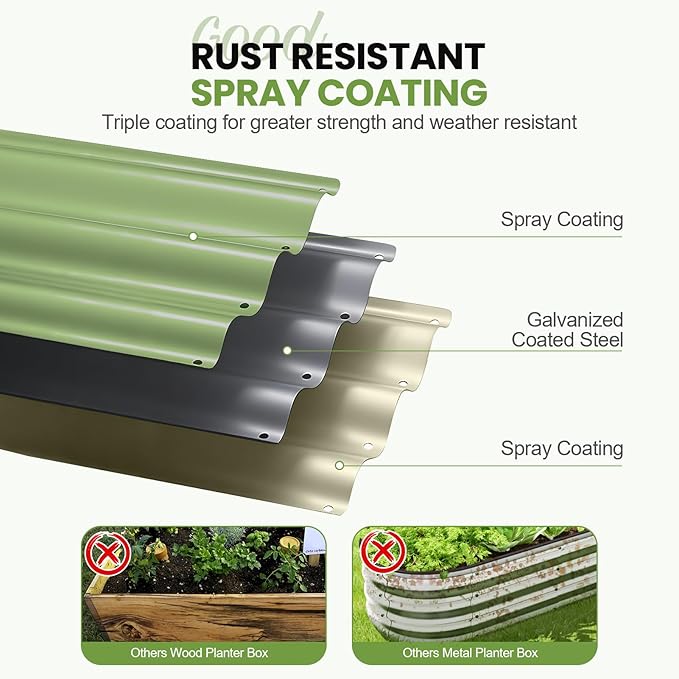 5-in-1 Adjustable Raised Garden Bed Kit | Galvanized Planter Boxes for Vegetables, Flowers | 12" Tall, Multiple Sizes (8x3x1ft, 9x2x1ft, 10x1x1ft, 6x5x1ft, 7x4x1ft) | Outdoor Metal Raised Bed, Green-CasaMuseHome