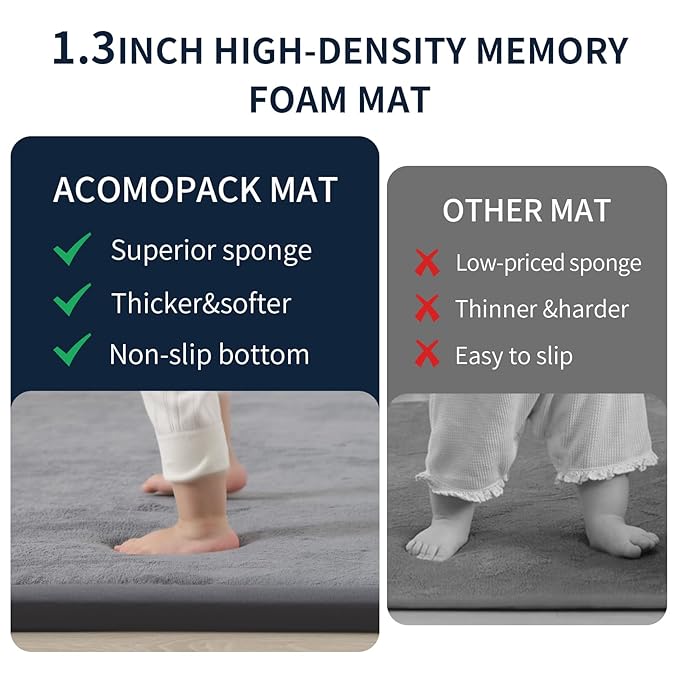 ACOMOPACK Baby Play Mat for Floor 1.3" Thick Memory Foam Play Mat 79"×157" Tummy Time Crawling with Non-Slip Bottom for Living Room,Nursery,Soft Velvet Playpen Mats for Kids,Infants（Dark Grey）-CasaMuseHome