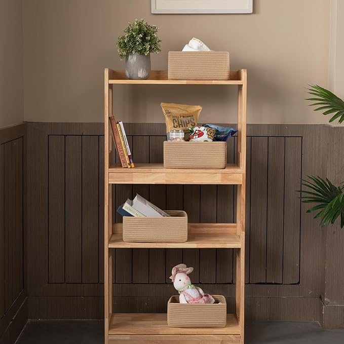 4 Pack Small Storage Shelf Baskets for Organizing, Mini Woven Rope Storage Bins for Towels, Cute Decorative Closet Organizer，Baby Nursery, Gift Empty Baskets -11.81''Lx7.87''Wx4.72''H-Jute-CasaMuseHome